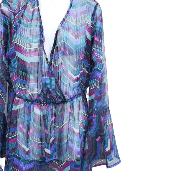 Thread Story Womens Size X-Large Multicolor Sheer Print Swim Cover-Up Dress - Picture 4 of 7